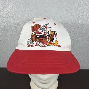 Vintage 1997 Looney Tunes Cartoon Santa Bugs & Daffy Duck Strapback Hat